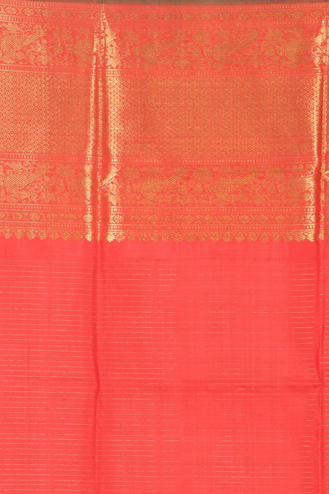 Teagreen and red pure zari kanchi silk saree