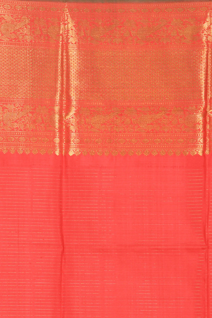 Teagreen and red pure zari kanchi silk saree