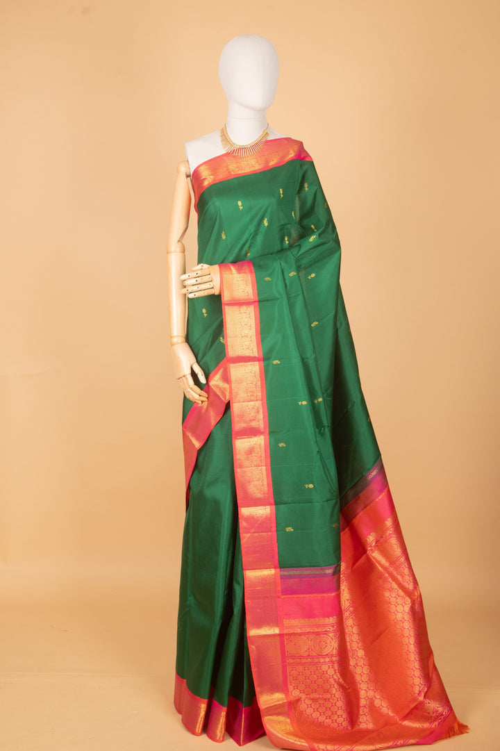 Green and orange korvai silk saree