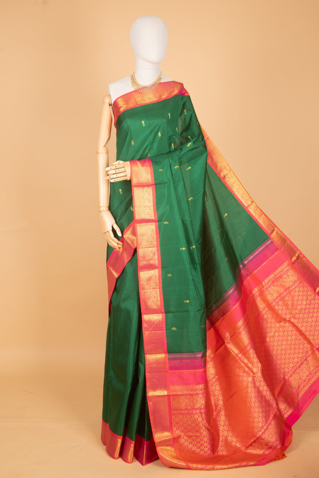 Green and orange korvai silk saree