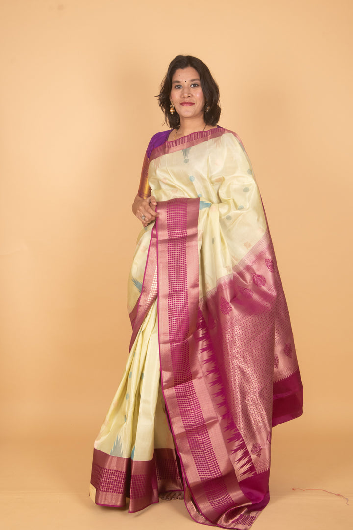 Gin green and purple korvai silk saree