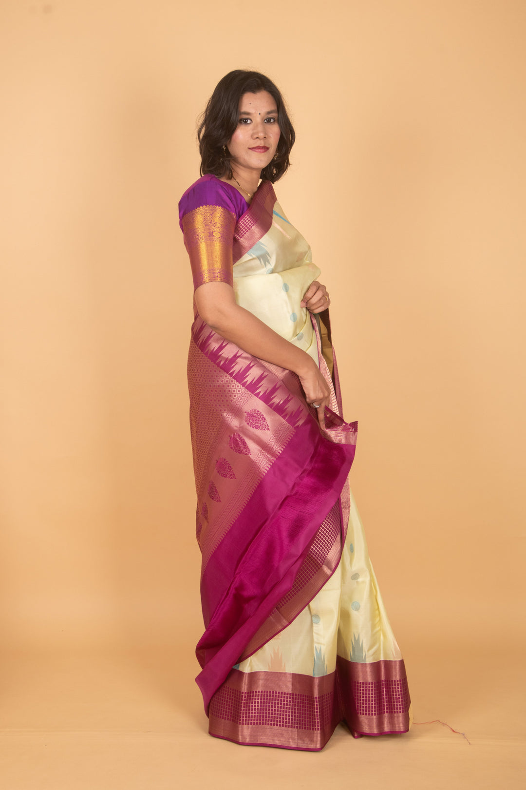 Gin green and purple korvai silk saree