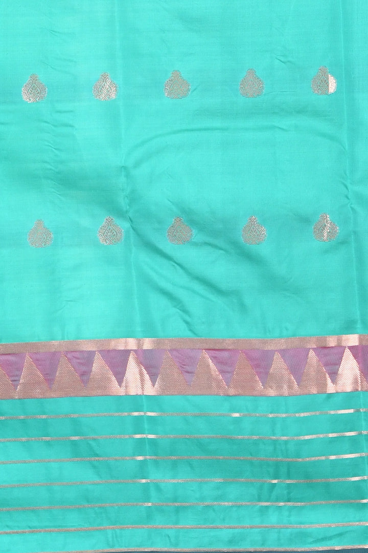 Offwhite and turquoise kanchi silk saree