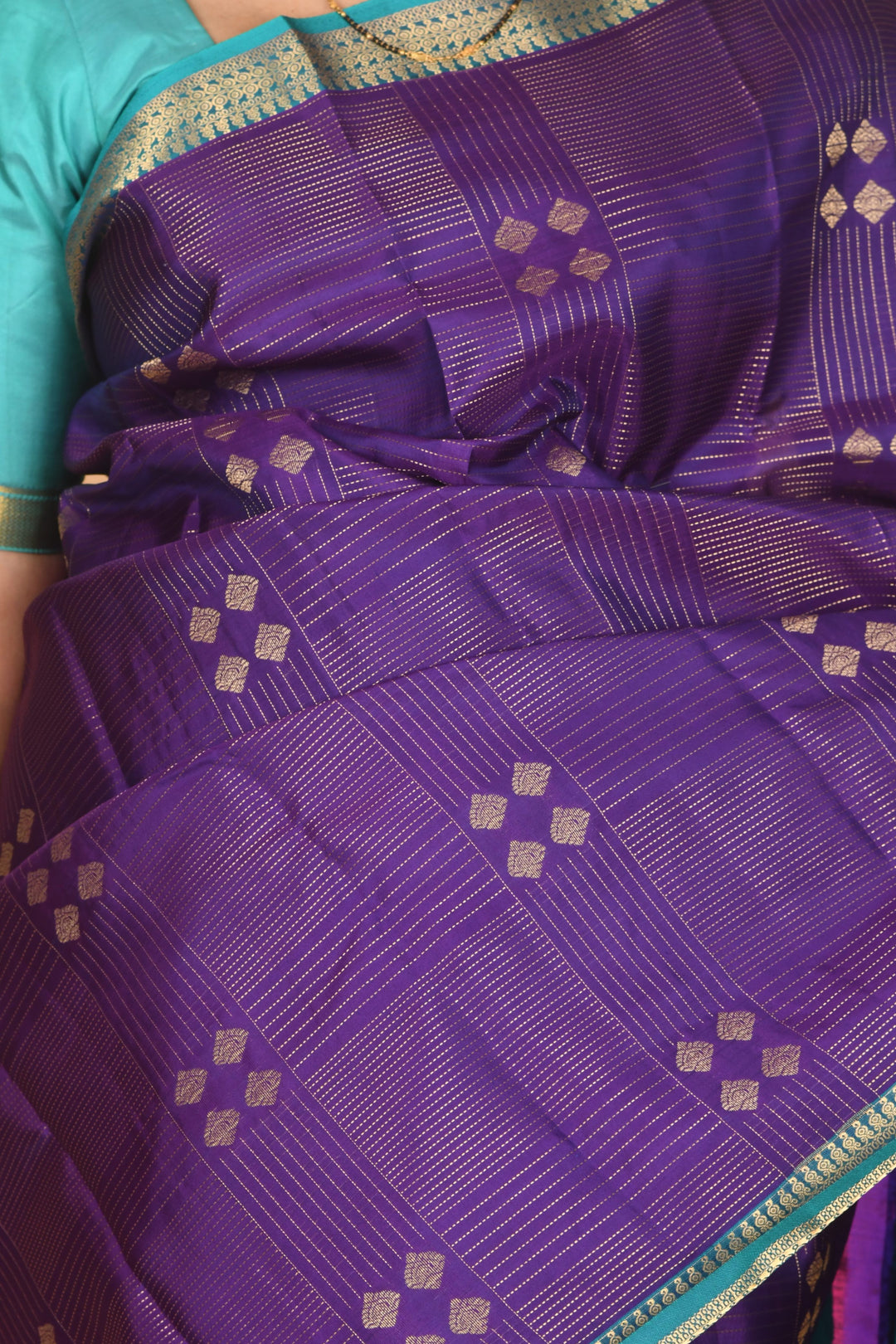 Purpureus purple and teal small border silk saree