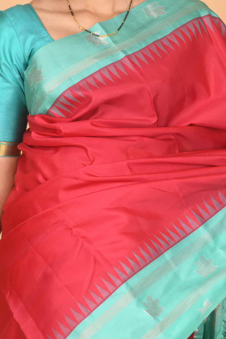 Raspberry pink and turquoise silk saree