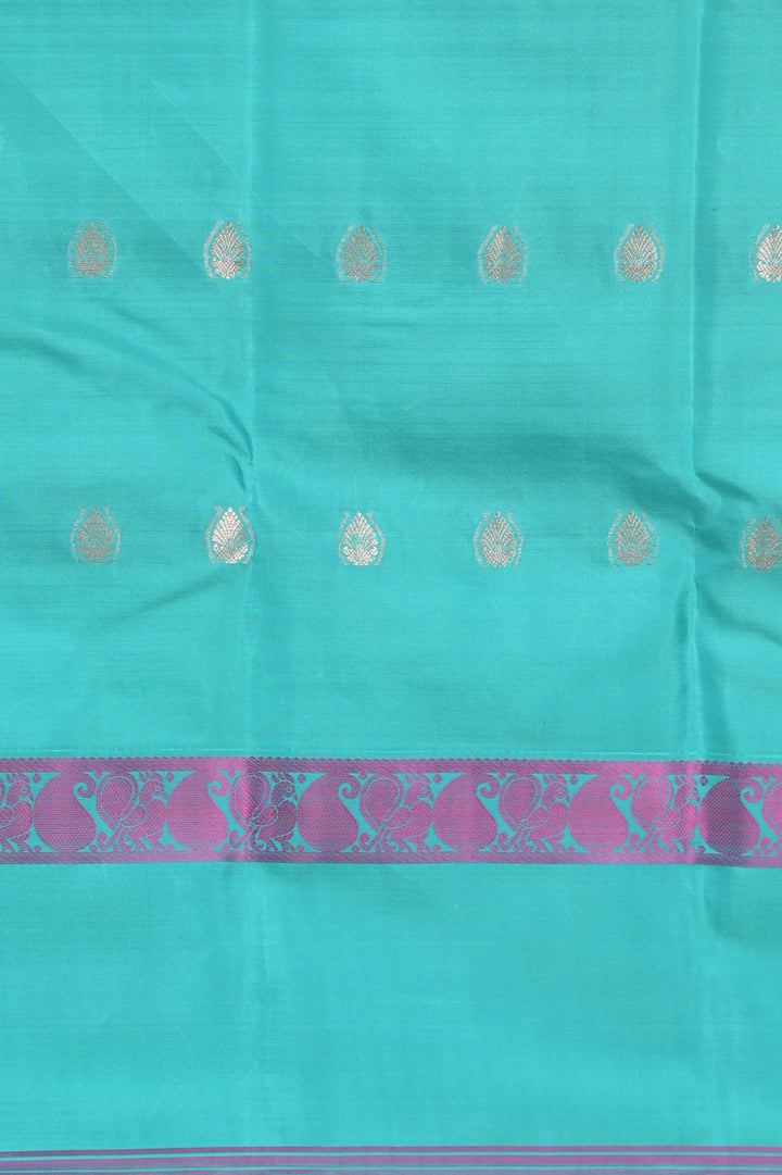 Lime green and turquoise pure kanchi silk saree