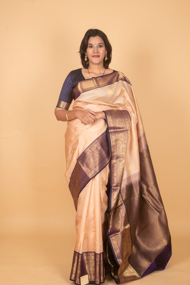 Coconut milk white and blue korvai silk saree