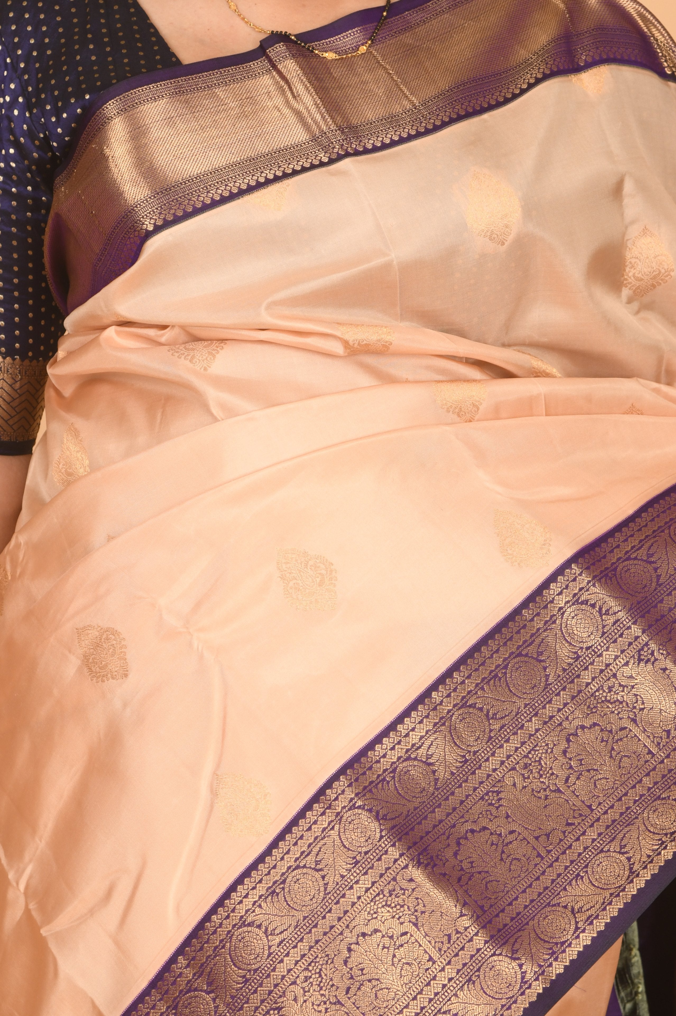 Coconut milk white and blue korvai silk saree