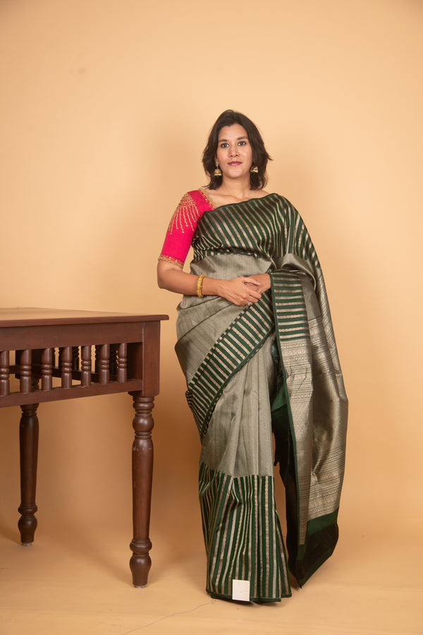 Kaitoke green designer pure silk saree