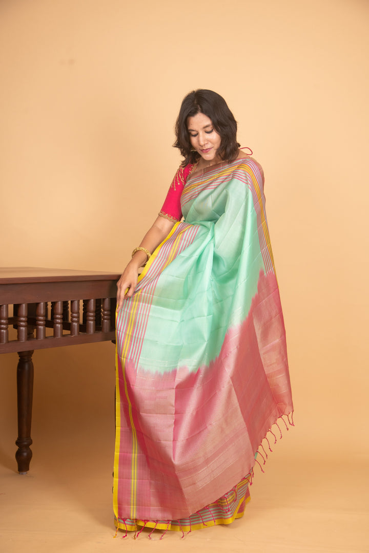 Mint green designer pure silk saree