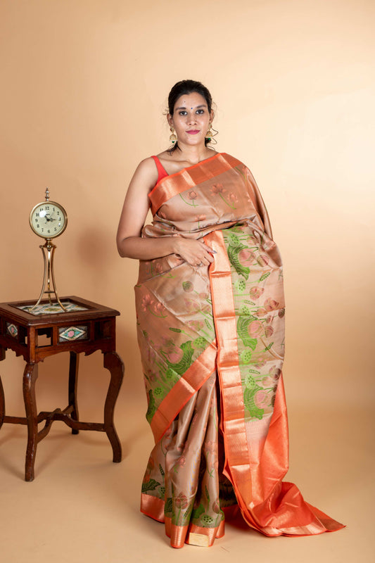 Biscuit Kanjivaram silk saree