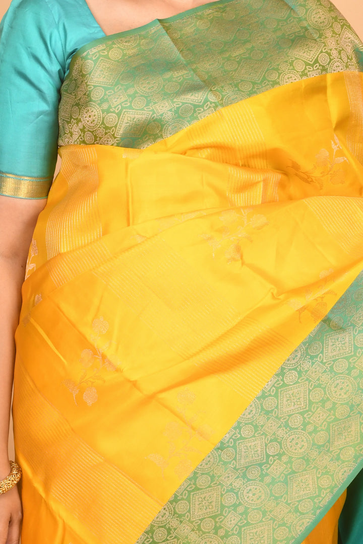 Bumblebee yellow and green pure silk saree