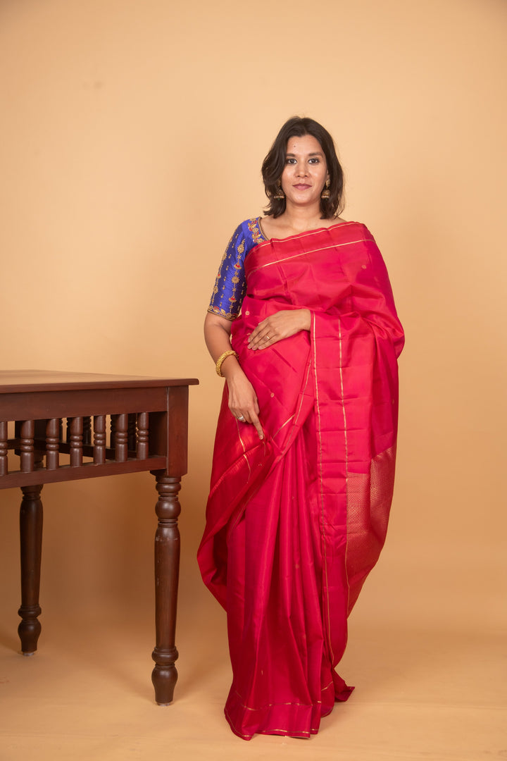 Budrose pink retta pettu pure silk saree