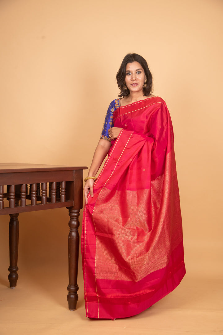 Budrose pink retta pettu pure silk saree