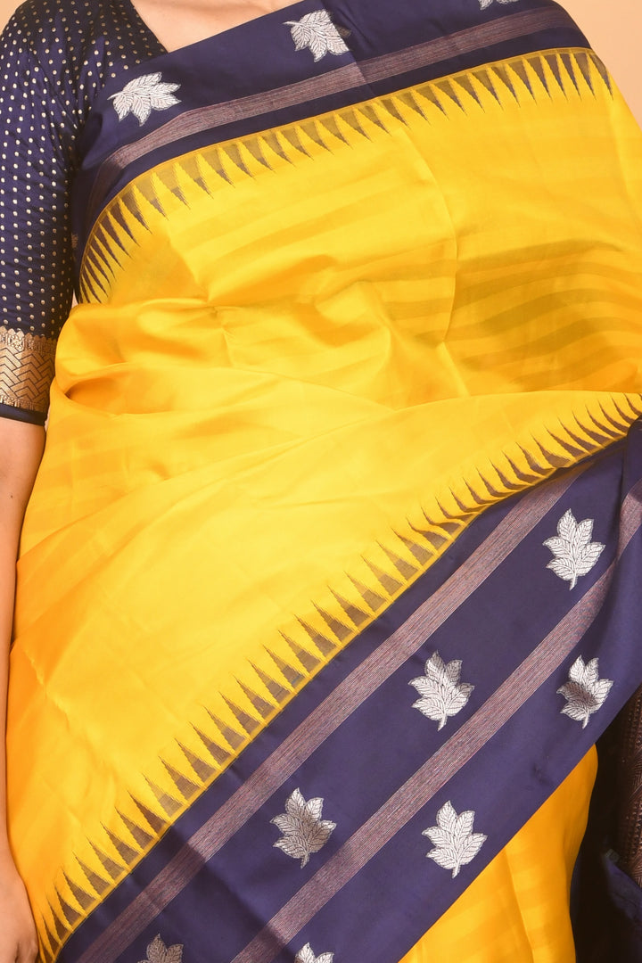 Corn yellow and blue silk saree