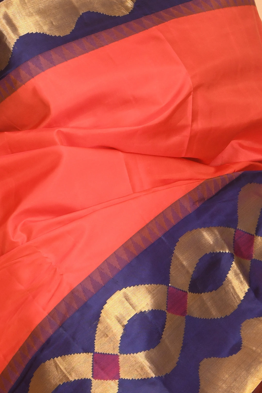 Chilli red and navyblue designer kanjivaram silk saree