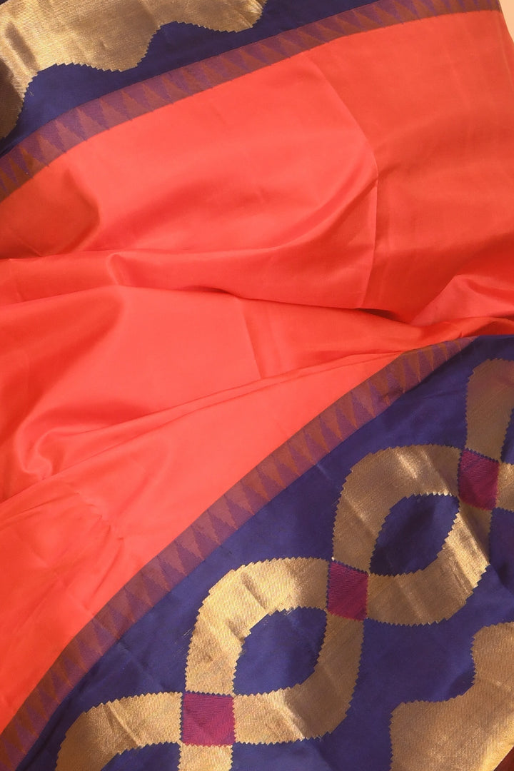 Chilli red and navyblue designer kanjivaram silk saree