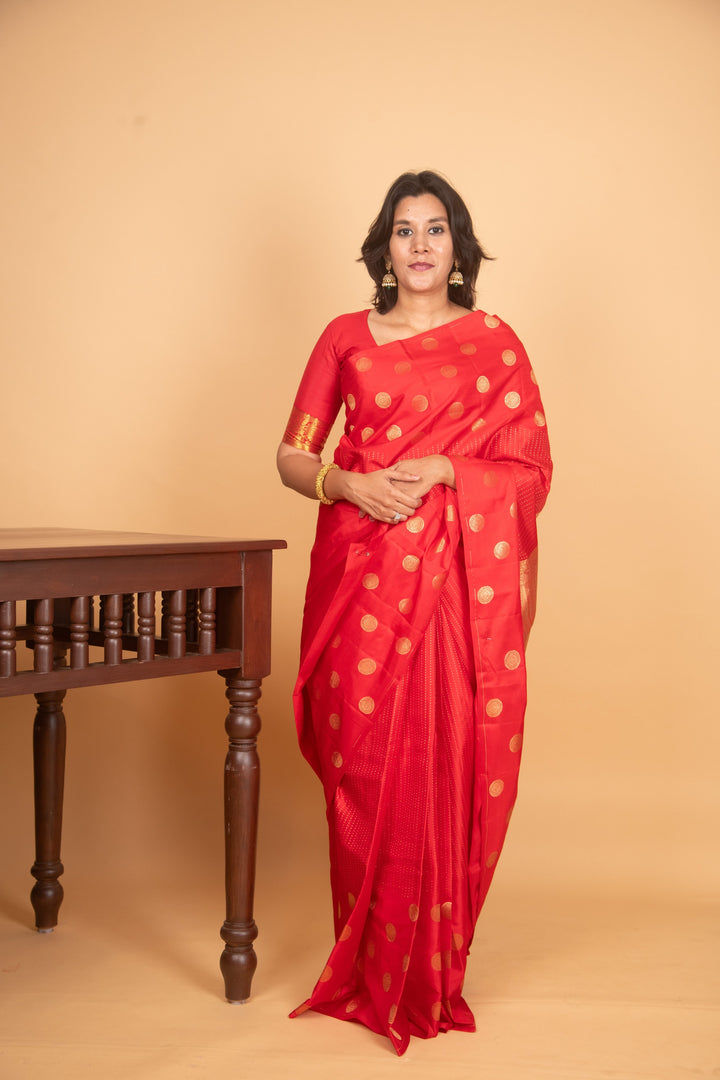 Apple red designer silk saree