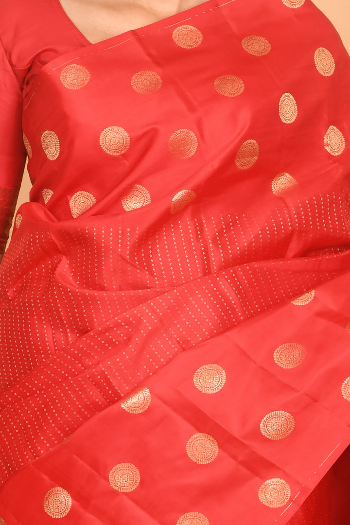 Apple red designer silk saree