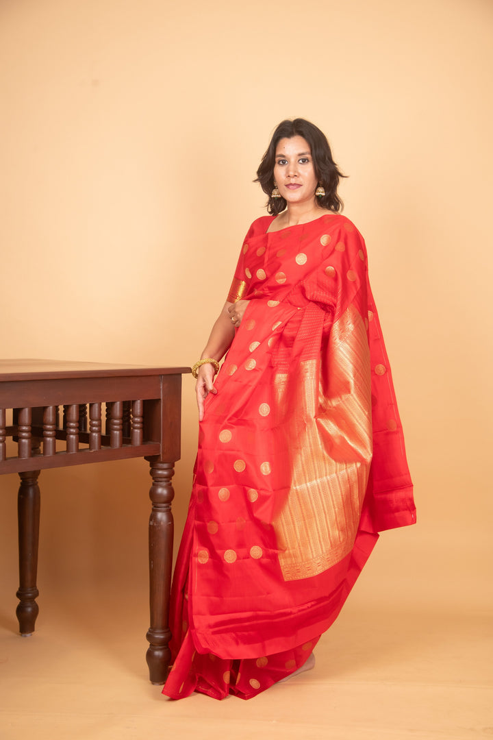 Apple red designer silk saree