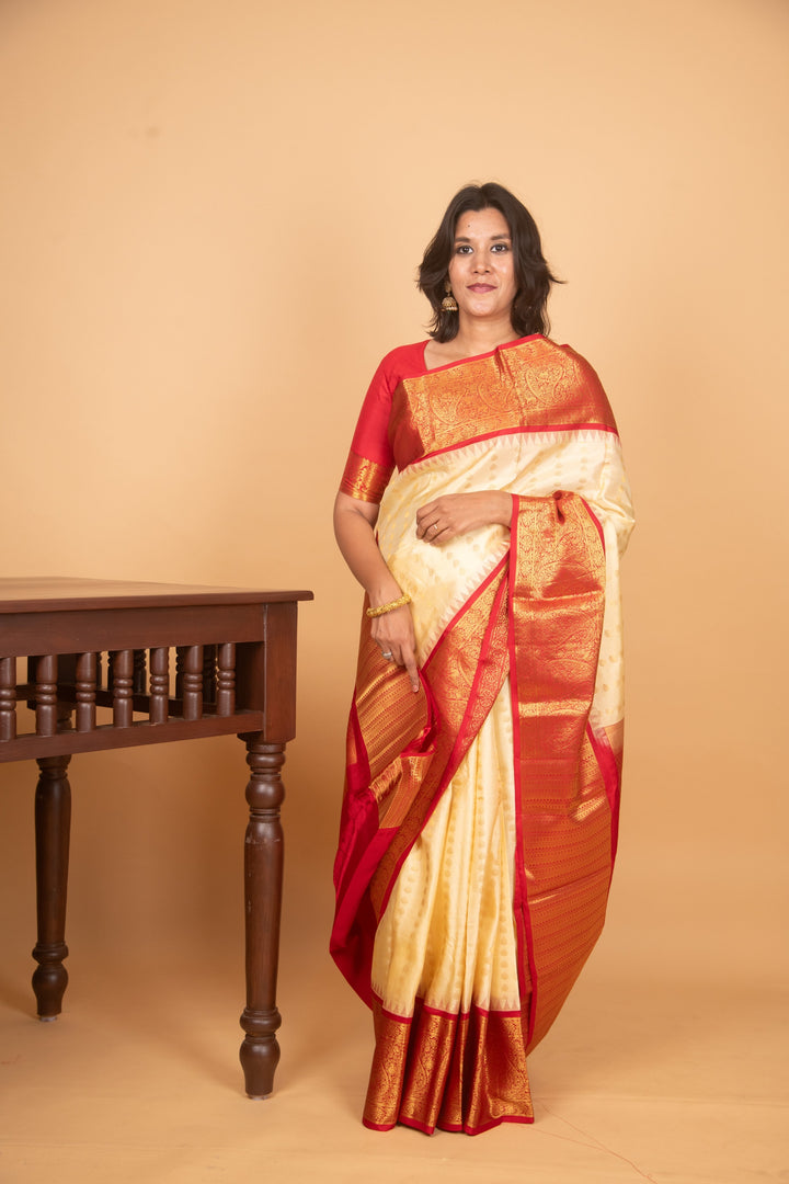 Offwhite and red kanchi silk saree