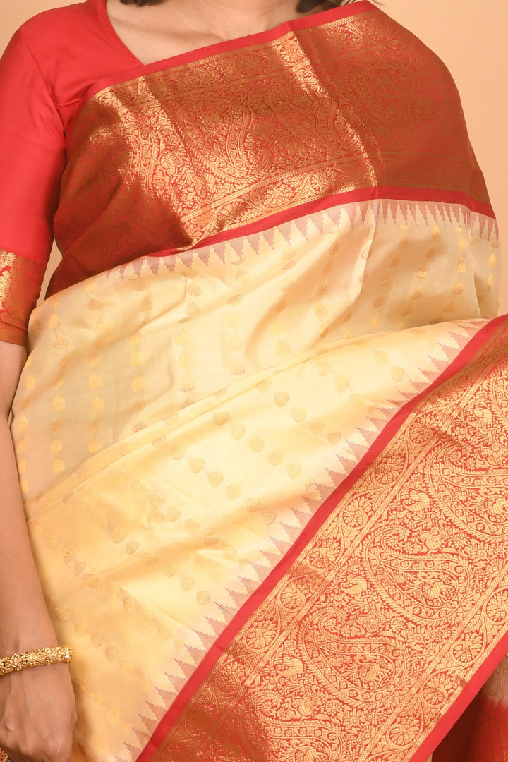 Offwhite and red kanchi silk saree