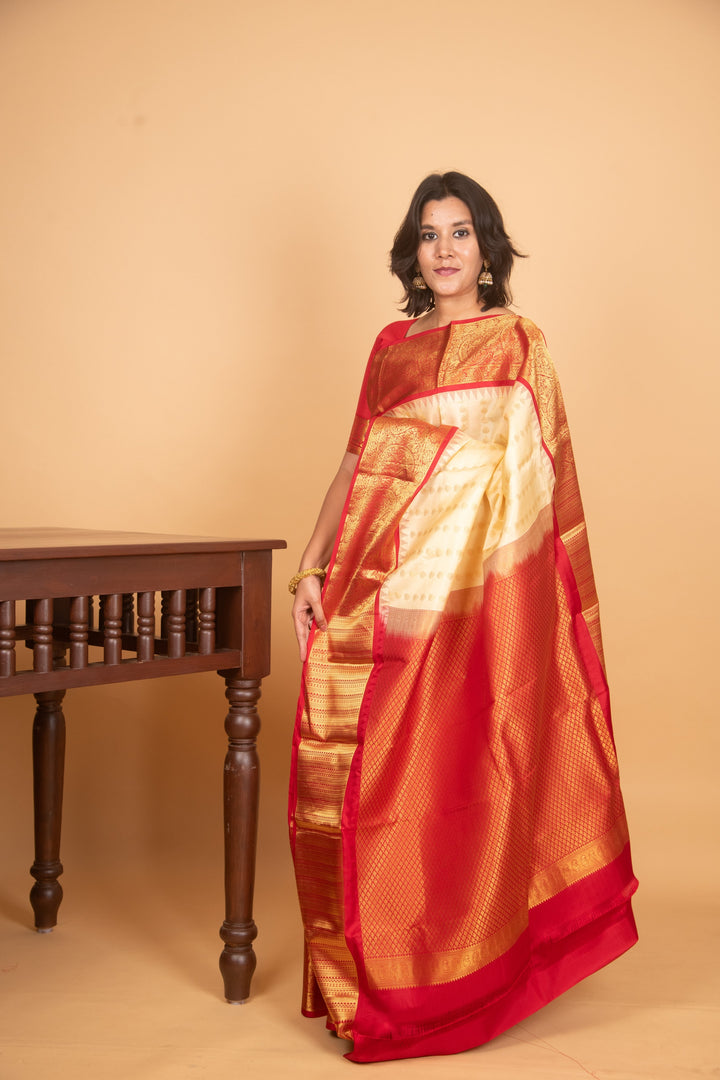 Offwhite and red kanchi silk saree
