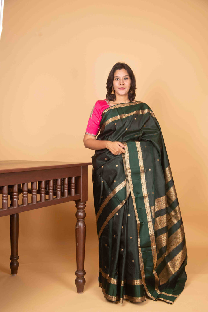 Darkgreen retta pettu pure silk saree