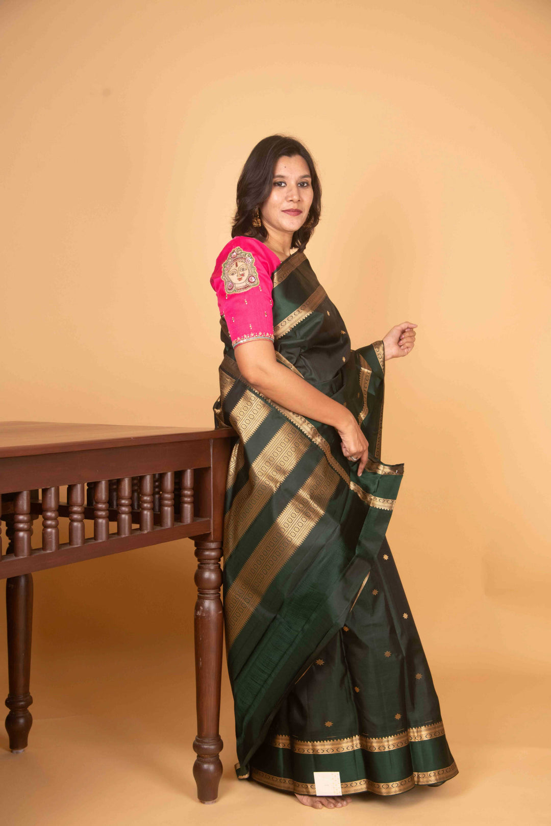 Darkgreen retta pettu pure silk saree