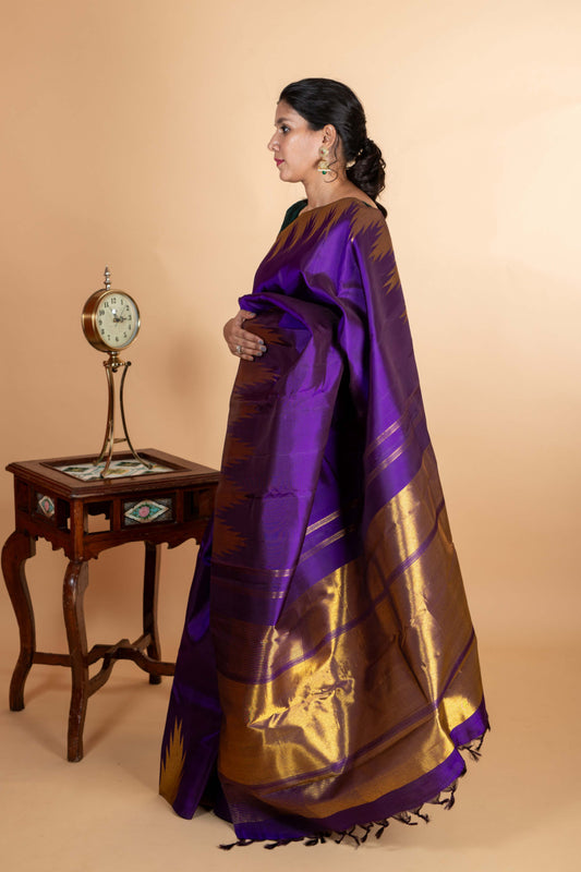 Purple temple border kanjivaram silk saree
