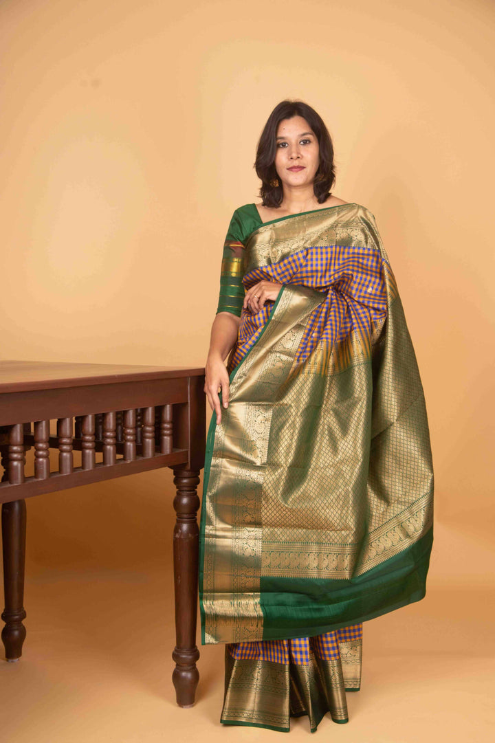 Palum pazhamum pattu saree with green border