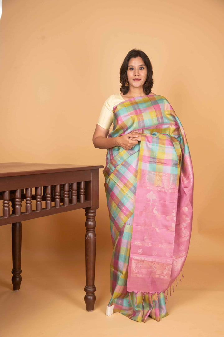 Multicolour casatta kanjivaram silk saree