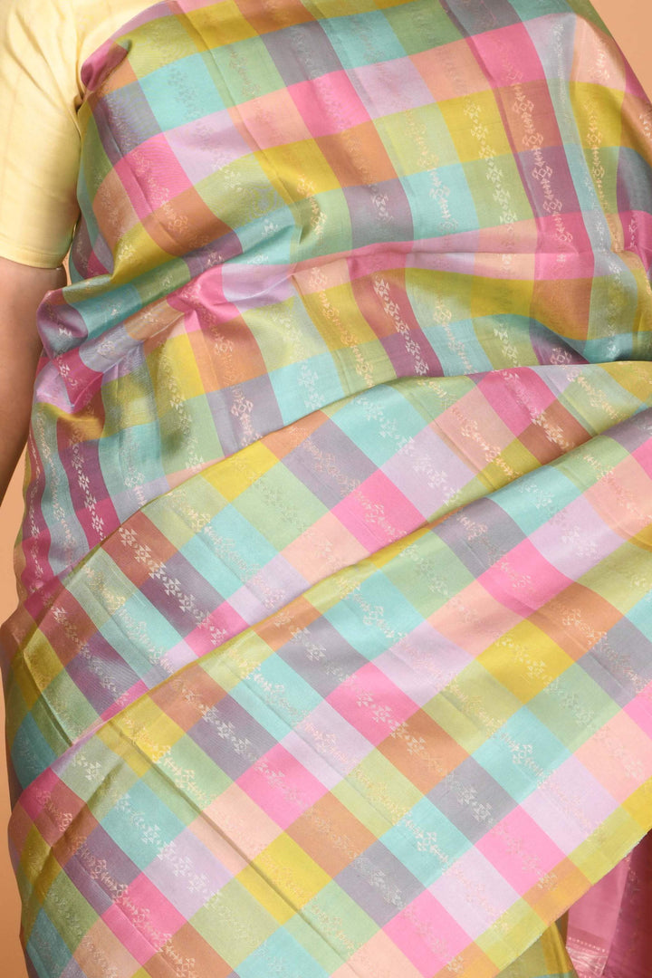 Multicolour casatta kanjivaram silk saree