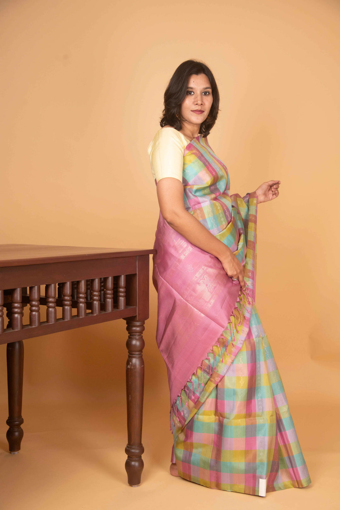 Multicolour casatta kanjivaram silk saree