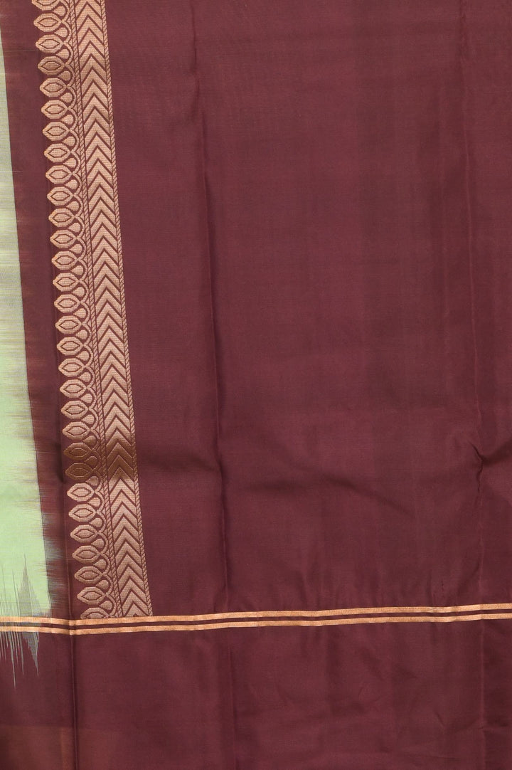 Mint green and bean brown pure silk saree