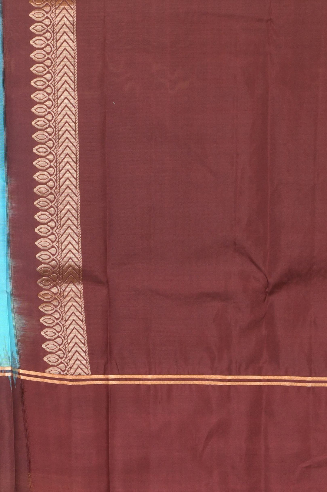 Aquablue and brown pure silk saree