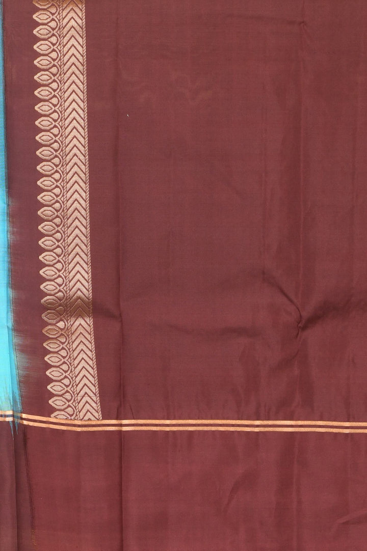 Aquablue and brown pure silk saree
