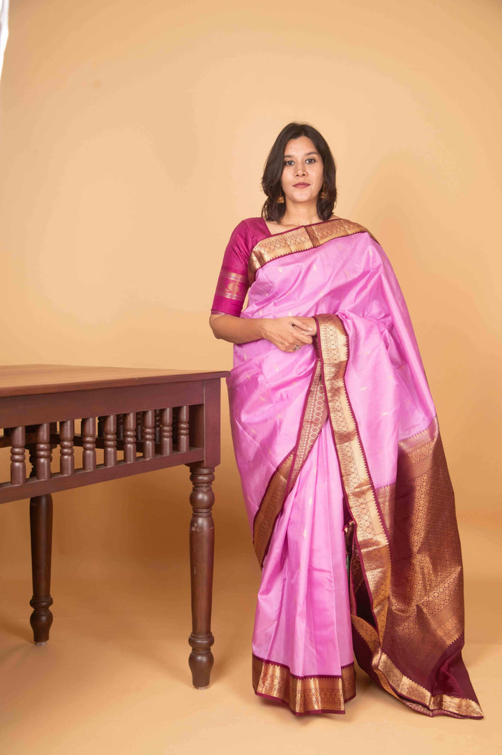 Lavender and wine kanchi silk saree