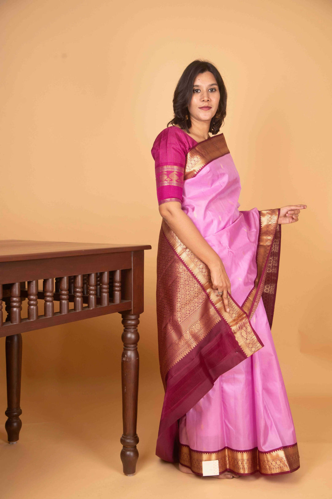 Lavender and wine kanchi silk saree