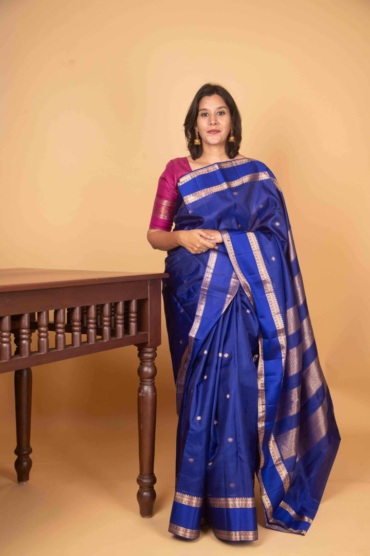 Admiral blue retta pettu pure silk saree