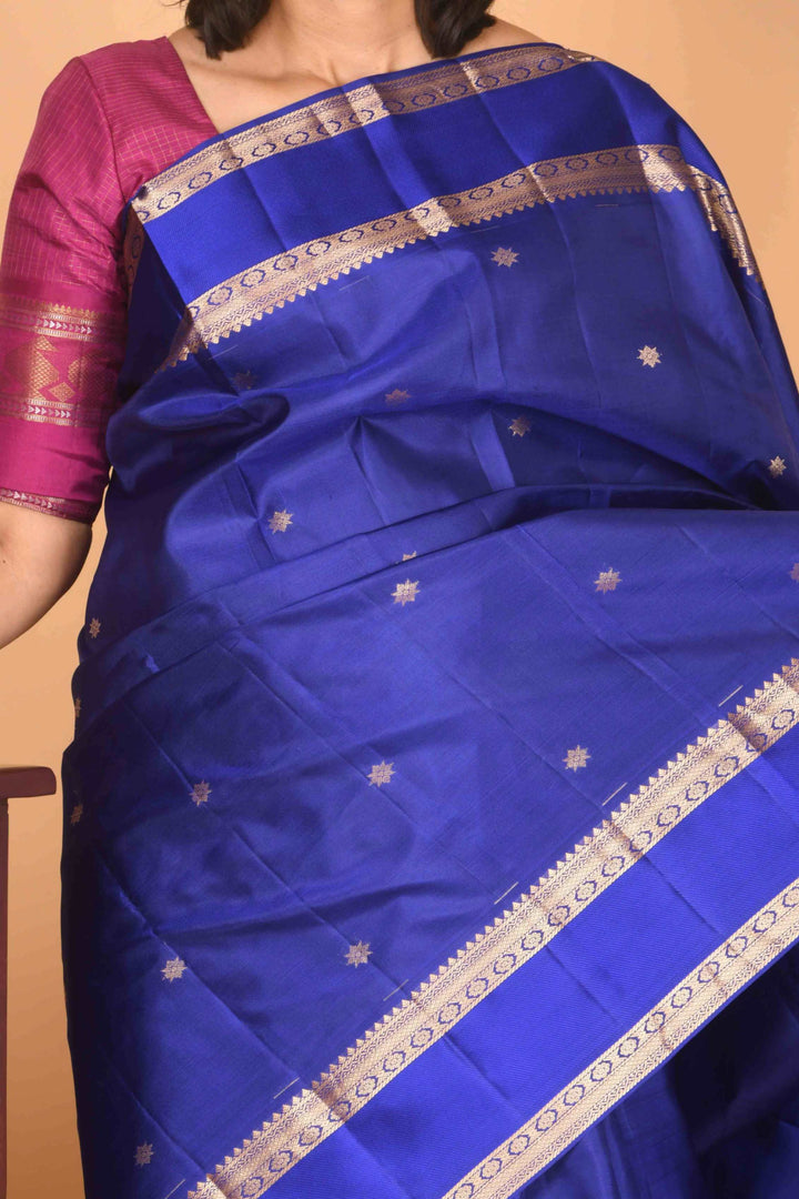 Admiral blue retta pettu pure silk saree