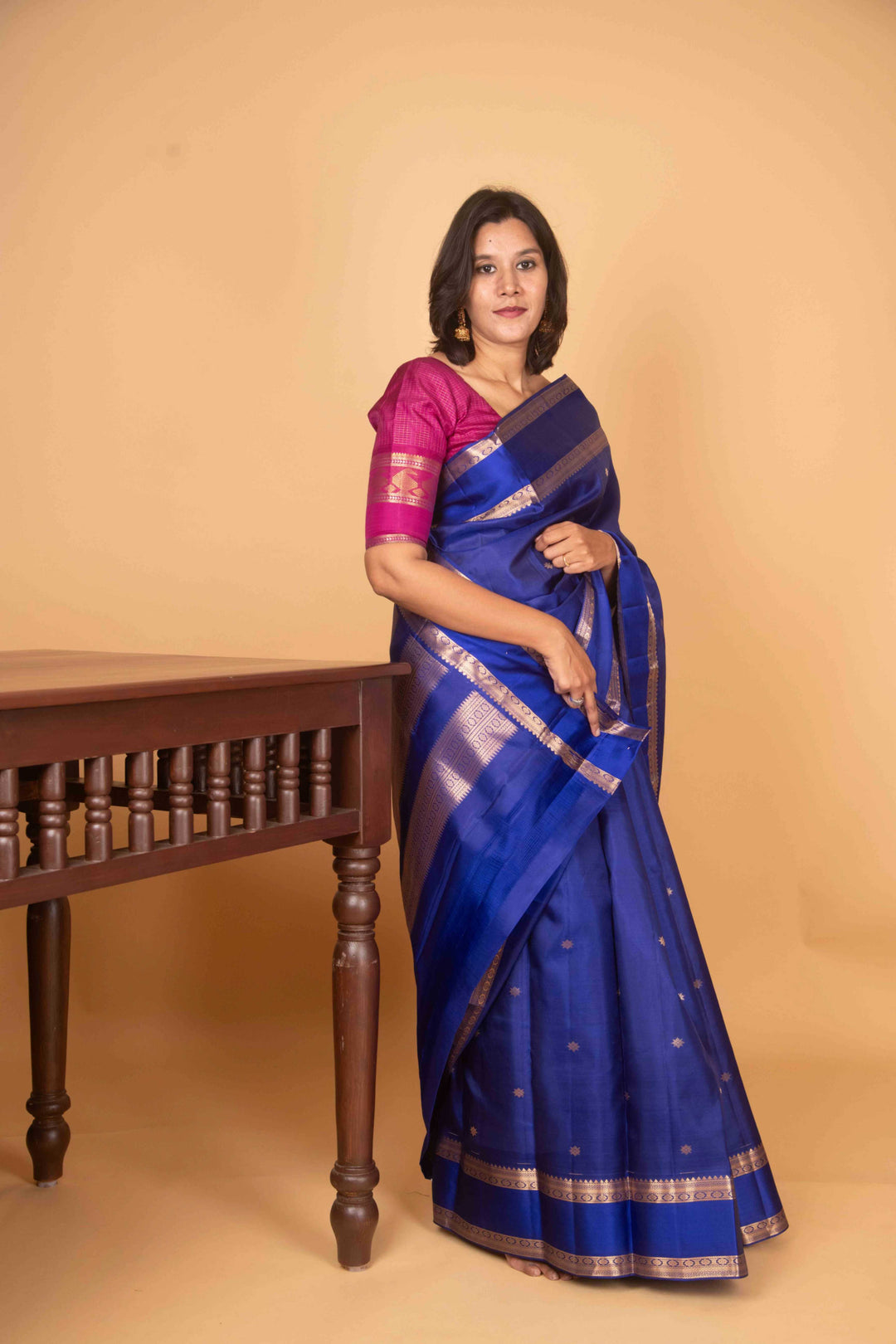 Admiral blue retta pettu pure silk saree