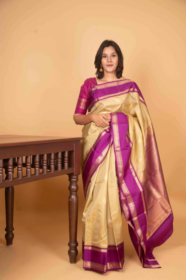 Elachi green and purple retta pettu pure silk saree