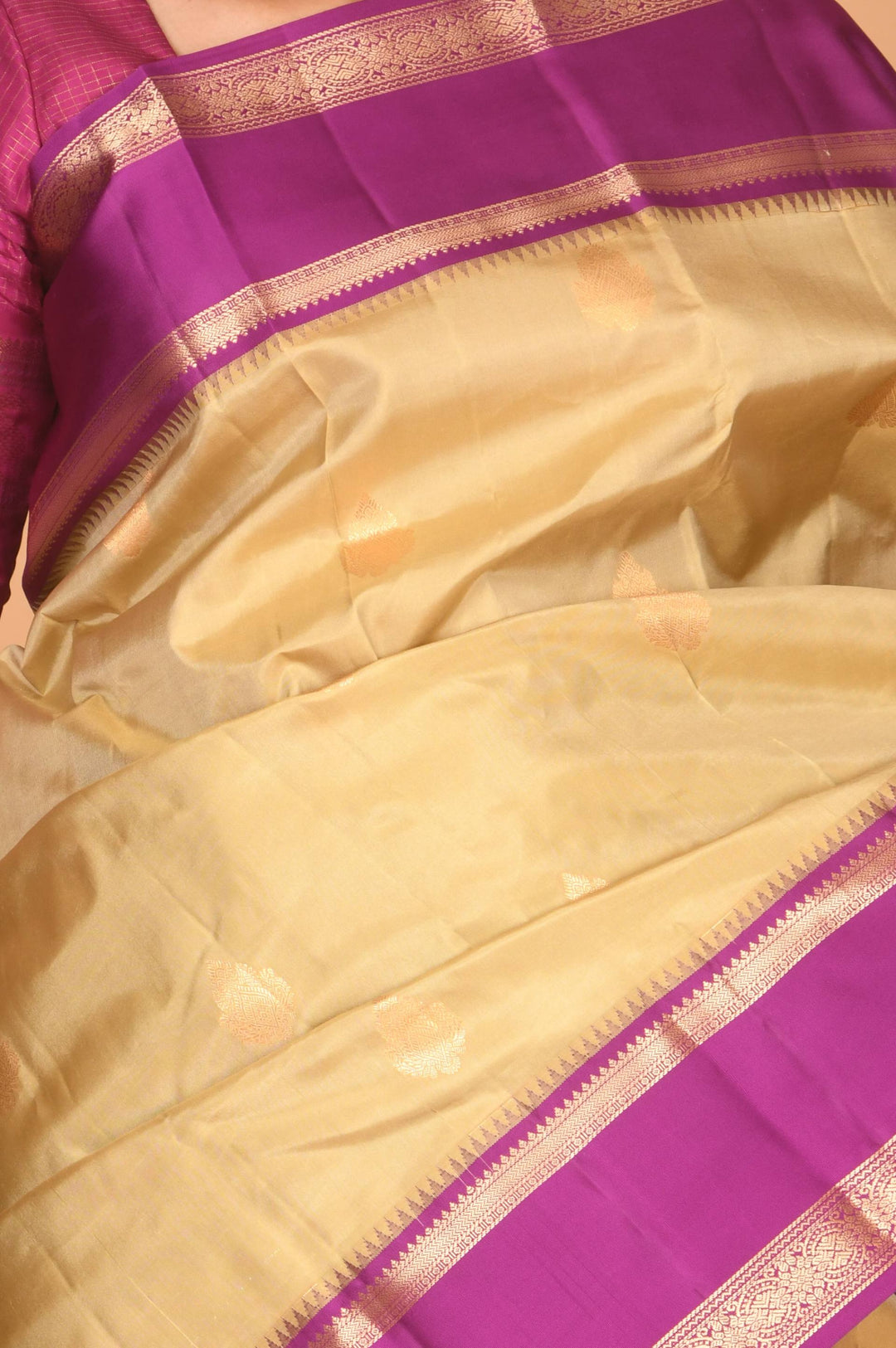 Elachi green and purple retta pettu pure silk saree