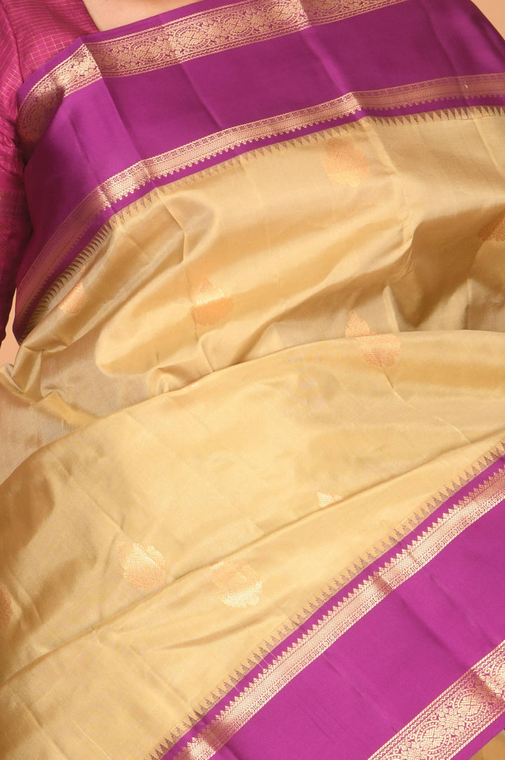 Elachi green and purple retta pettu pure silk saree