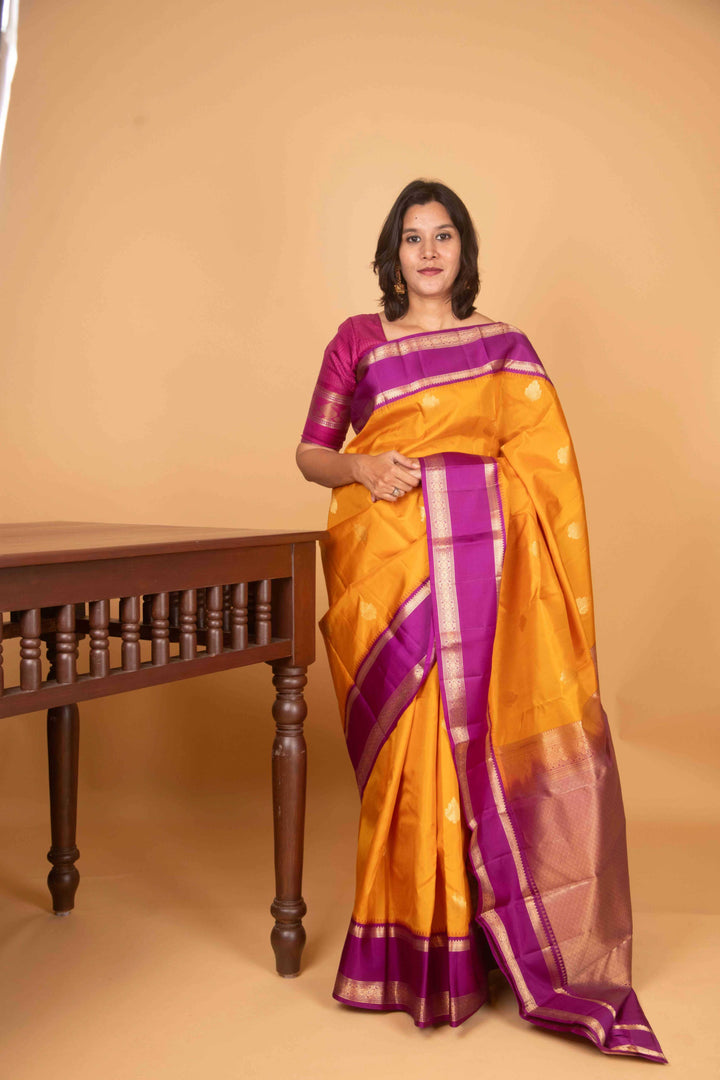 Manjal retta pettu pure silk saree