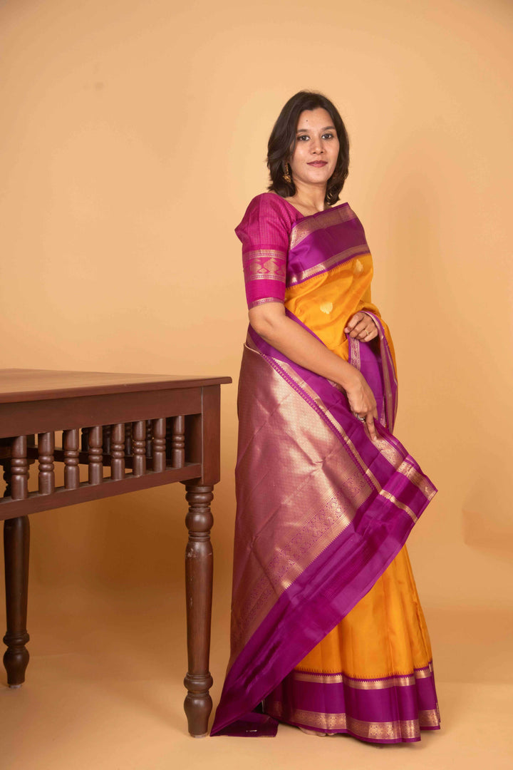 Manjal retta pettu pure silk saree