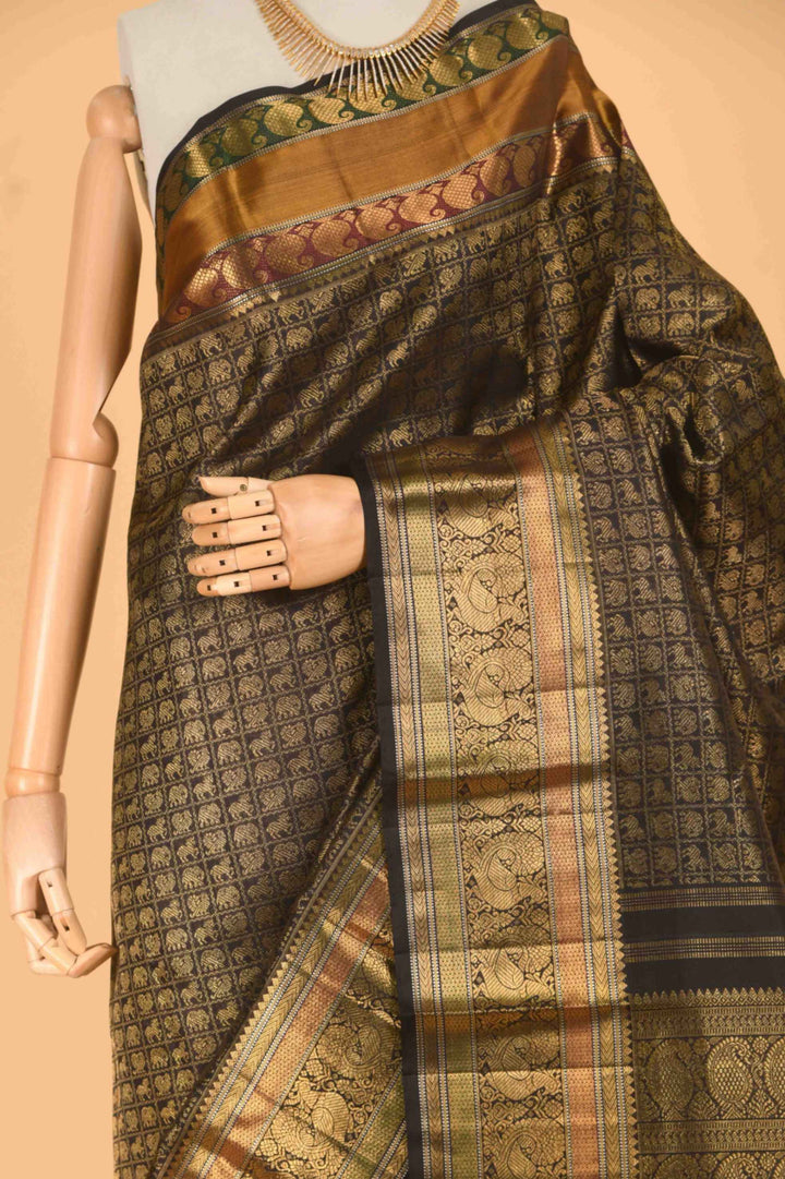 Black pure zari silk saree