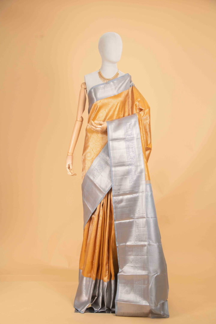 Royal yellow and grey designer kanjivaram silk saree