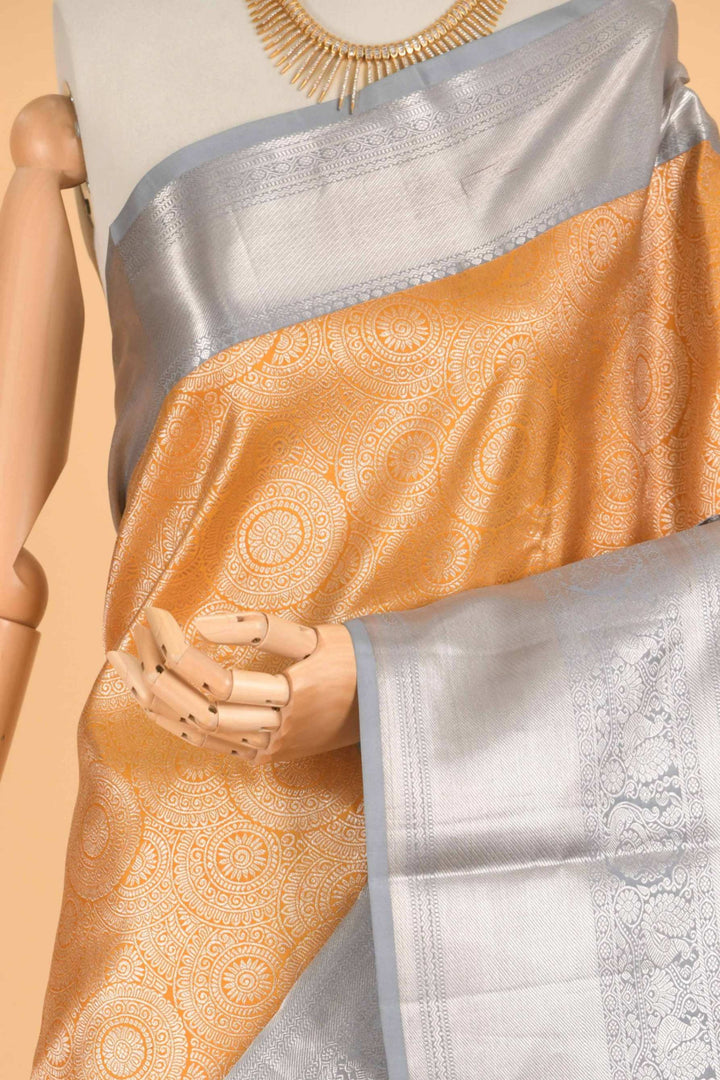 Royal yellow and grey designer kanjivaram silk saree